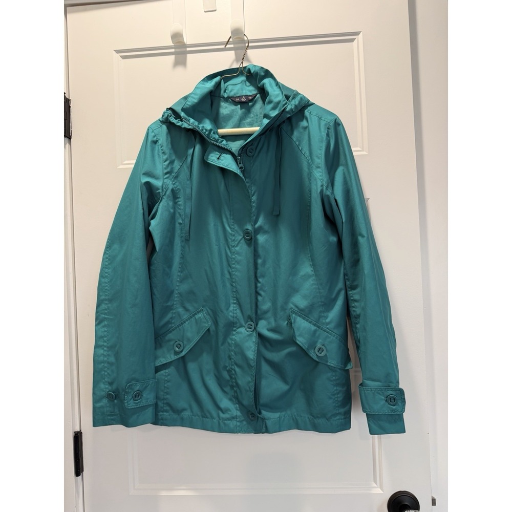 Lands End Sport Rain Jacket removable hood Women's S Small Outdoor Teal EUC